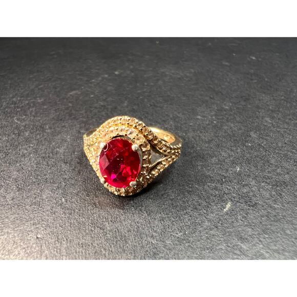 Lab Ruby and topaz halo ring in gold over sterling silver size 7 - Picture 11 of 16